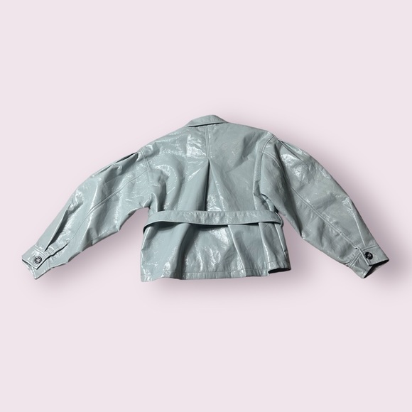 NWT Women’s ASOS Vinyl Tie Waist Light Grey Button Front Jacket With Belt Size 0 - Picture 2 of 13